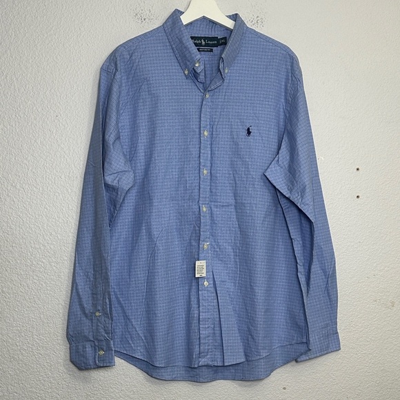 Ralph Lauren Men’s XLarge Custom Fit Blue White Long Sleeve Button Down NWOT - Picture 1 of 9